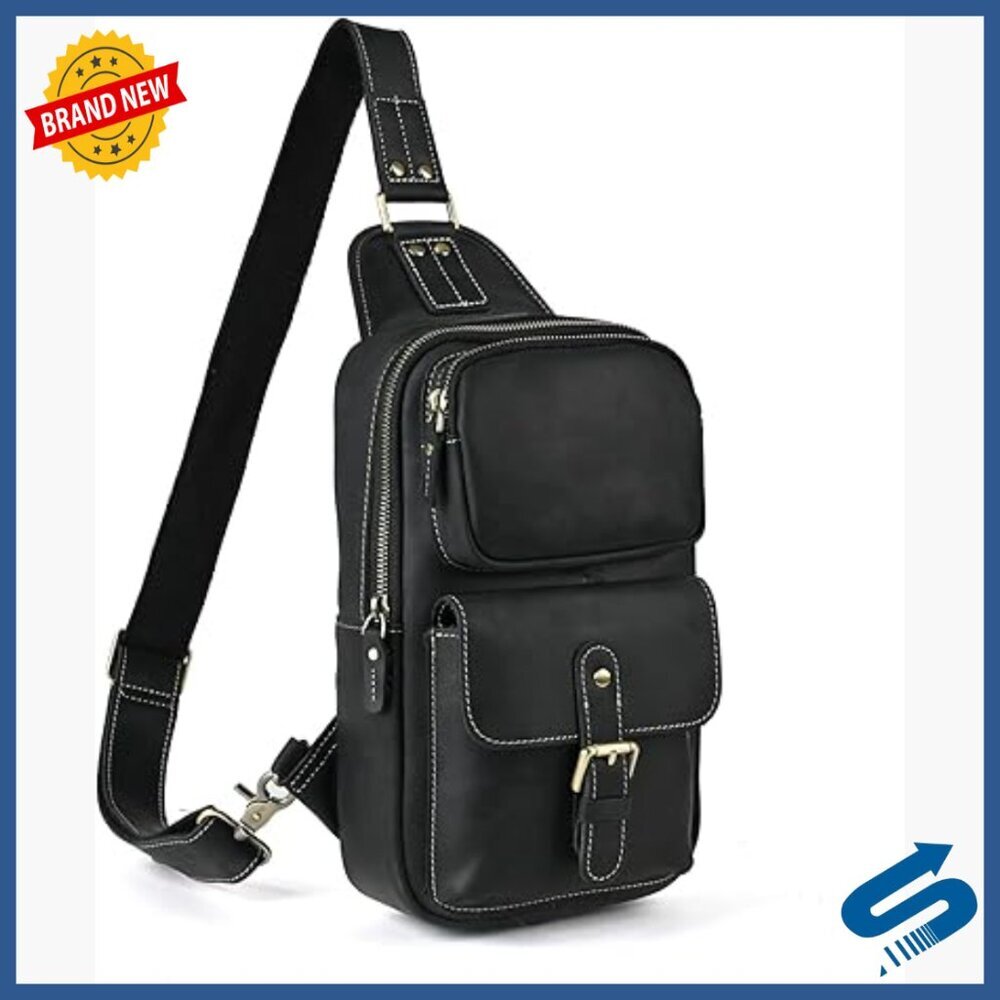 Genuine Leather Crossbody Sling Bag for Hiking Travel Outdoor Sports